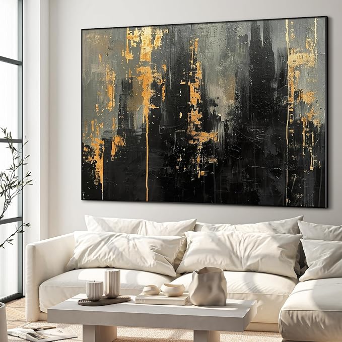 36"x46" XL Framed Wall Art - Modern Black and Gold Urban (Frame Assembly Required)