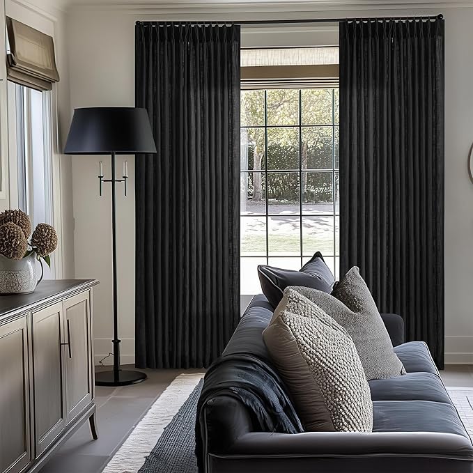 120 Inch Curtains High Ceiling Tall Curtains 2 Panels Set for Living Room Pinch Pleated with Hooks Rings Back Tab Bohemian Semi Sheer Drapes Cottage Long Large Window Drapes 120 Length Black