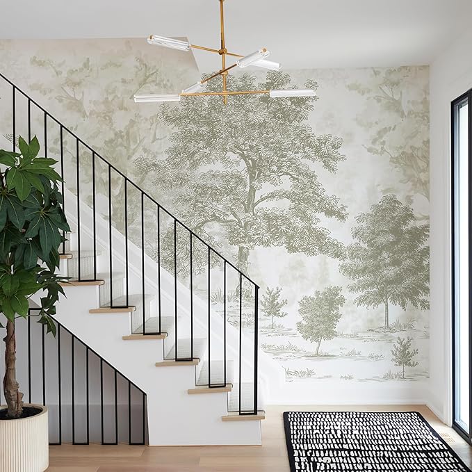 Zeeko Vintage Forest Wall Mural Peel and Stick 88.5" W x 110" H Beige Tree Wallpaper Self-Adhesive Large Nature Landscapes Murals Canvas Wall Decor for Bedroom Bathroom