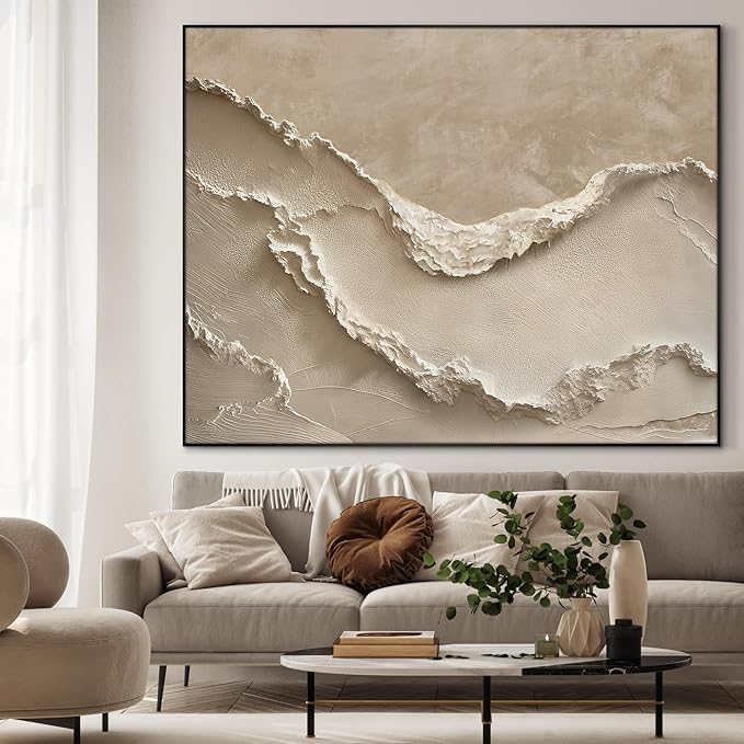 46"x60" XL Framed Wall Art - Decor Neutral Beige Layered Landscape (Frame Assembly Required)