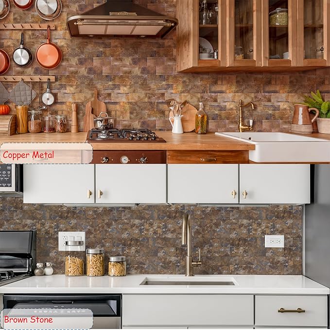 20-Pack Peel and Stick Tile Backsplash 12"X12" PVC Wall Tiles, Stick on Backsplash for Kitchen, Bathroom Tile, Fireplace Décor, Laundry Table, Stair Decals in Brown Woodgrain