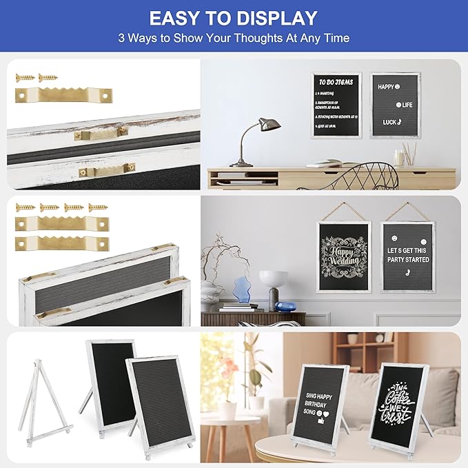 12x16 inch Double Sided Chalkboard and Felt Letter Board with Stand - Reversible Wooden Frame Easel for Menu, Announcements, Home, Office, Cafe, Restaurant Decor