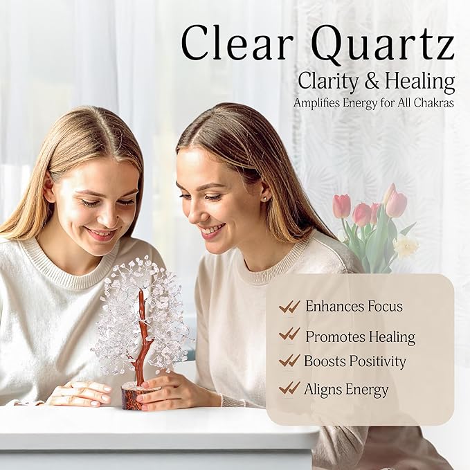 YATSKIA Clear Quartz Crystal Tree - Sculpture, Handmade 100% Natural Gemstones, Customizable, Home Decor, Feng Shui, Housewarming Gift