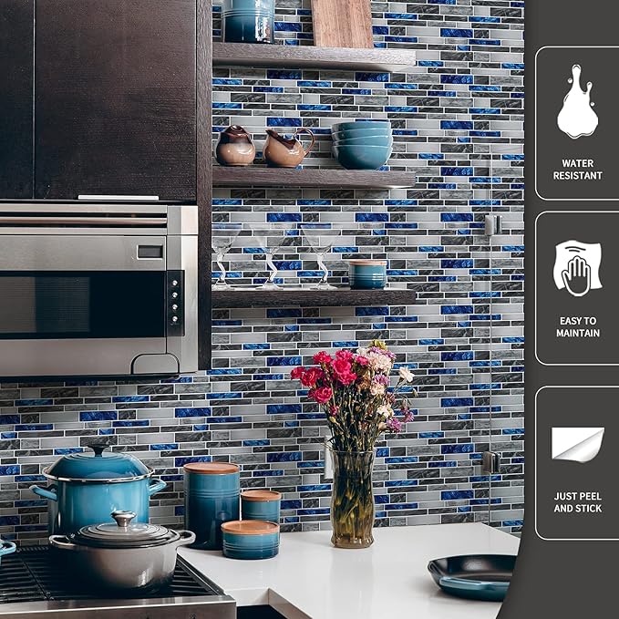 Art3d 10-Sheet Premium Self-Adhesive Kitchen Backsplash Tiles in Marble,30 * 30cm