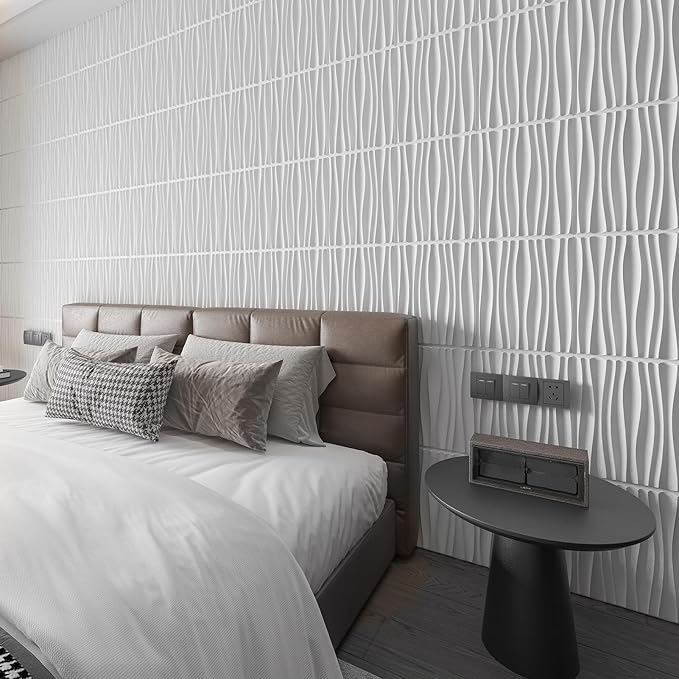 Art3d 24-Pack 3D Wall Panels for Interior Wall Décor, PVC Wavy Textured Accent Wall Paneling for Living Room Bedroom TV Backdrop Office, 15.7 x 11.8 Inch - White