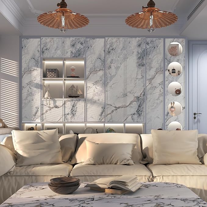 Adrmpest Cream Blue Gold Marble Peel and Stick Contact Paper Kitchen Marble Wall Paper Vinyl Wrap for Countertops Waterproof Granite for Cabinets Wallpaper Peel & Stick Countertop Covering Table Desk