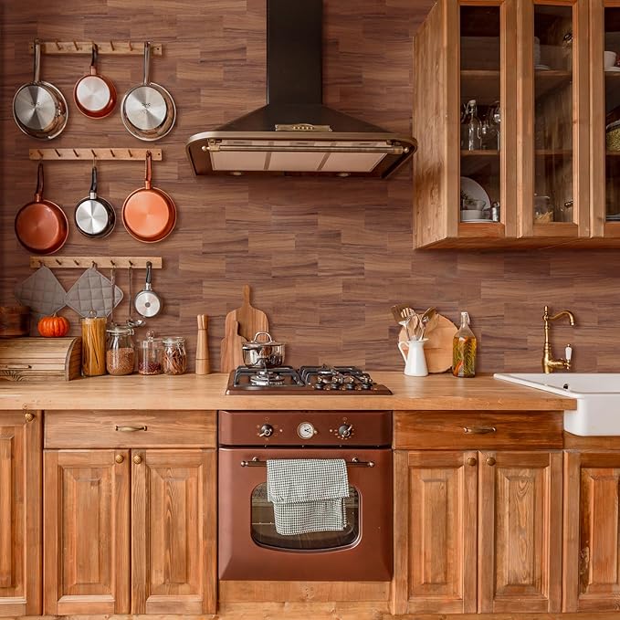 Yipscazo Peel and Stick backsplash 3 x 6 Inches 3D PVC Composite Wall Tile Stick on Backsplash Tile for Kitchen Bathroom, Laundry Room, Fireplace(Brown Wood Grain, 100 Pieces)