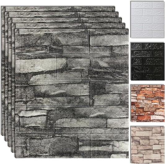 10PCS 3D Wall Panels Peel and Stick Foam, Self-Adhesive Decorative 3D Brick Wallpaper Wall Covering, Faux Stone Wall Panel Foam Brick for Living Room, Kitchen, Bathroom