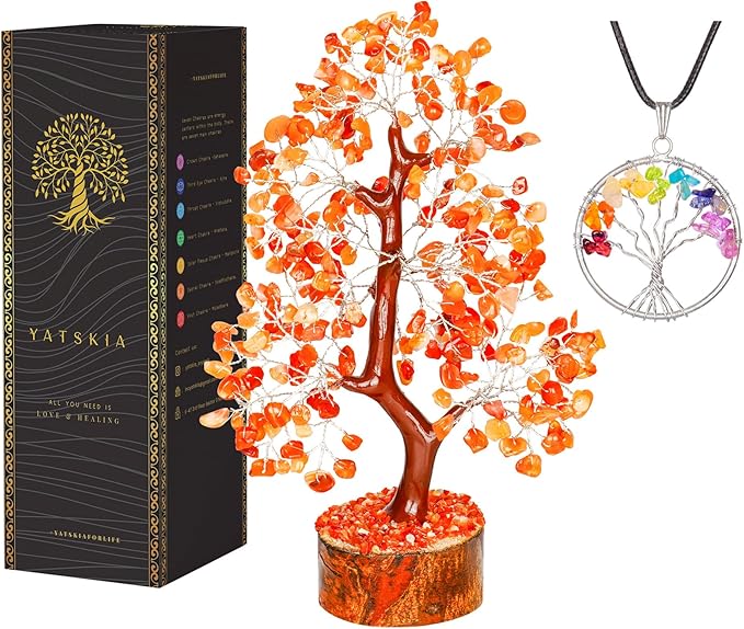 YATSKIA Carnelian Crystal Tree of Life - Bonsai Tree - Feng Shui Home Decor - Crystal Stones - Home Office Decor - Crystals Gifts for Women