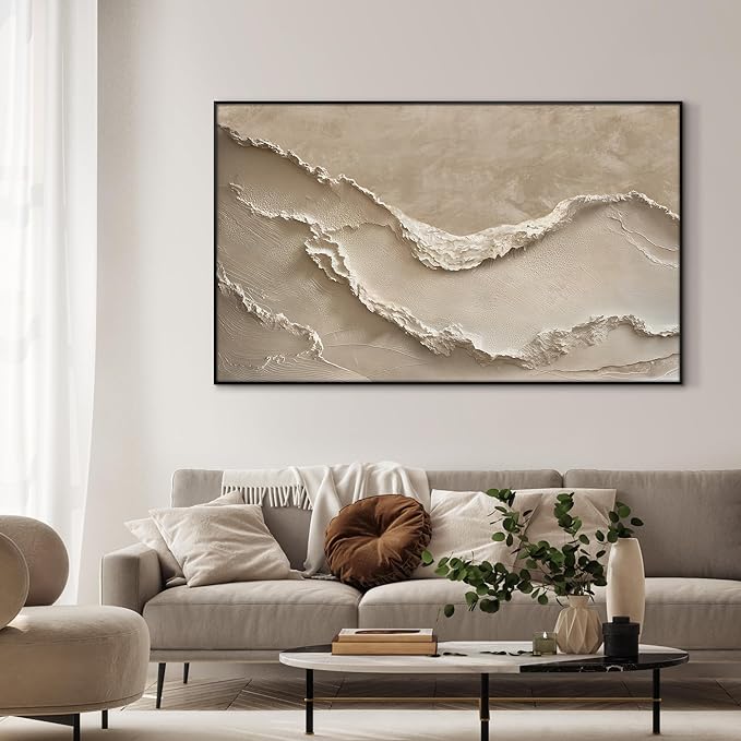 36"x60" XL Framed Wall Art - Decor Neutral Beige Layered Landscape (Frame Assembly Required)