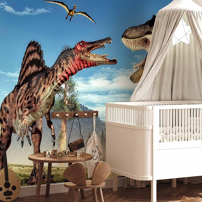 artgeist Wall Mural 3D Effect 135x101 in - Peel and Stick Self-Adhesive Wallpaper Removable Large Sticker Foil Wall Decor Print Picture Image Design - Dinosaurs City g-B-0085-a-a