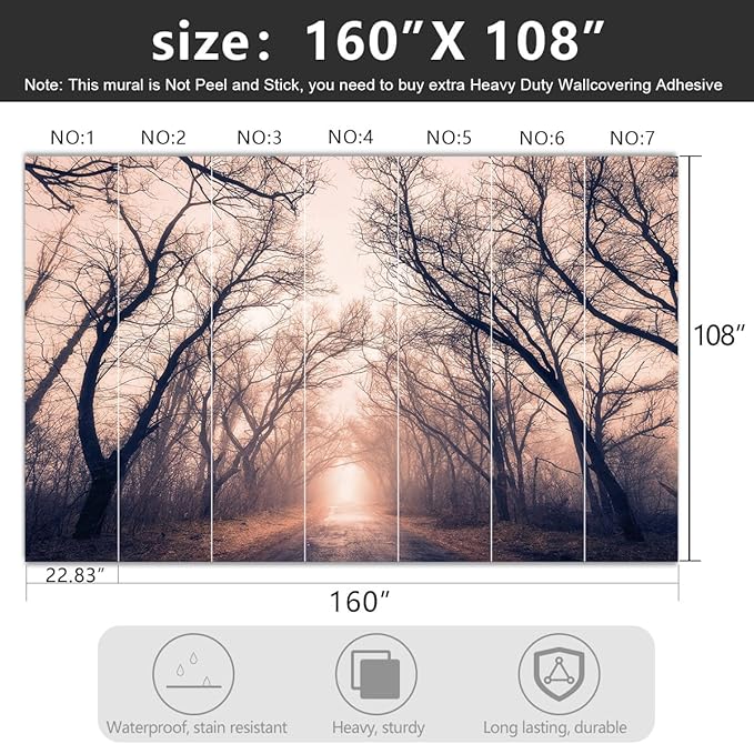 YIHWM -Foggy Forest Landscapes Fabric Wallpaper Living Room Bedroom Bathroom Mountain Wall Mural- 160"x108"（ not Peel and Stick）