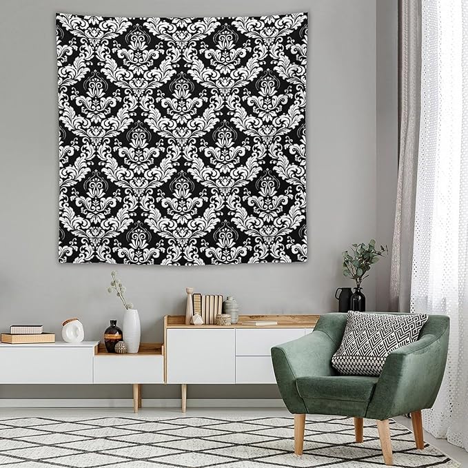 ZhiRain Damask Floral Tapestry Wall Hanging Gothic Vintage Retro Antique Baroque Classic Floral Pattern Tapestries Home Decor for Living Room Bedroom Farmhouse Apartment Dorm 60"x60"