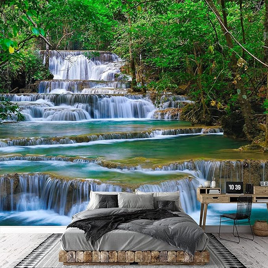 wall26 Deep Forest Waterfall in Kanchanaburi, Thailand Removable Wall Mural Self-Adhesive Large Wallpaper - 100x144 inches