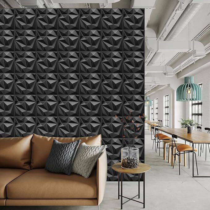 33 Pack Decorative 3D Wall Panels for Interior Wall Decor,12''x12'' Black Diamond Design Accent Wall Panles for Living Room,TV Wall Background,Bedroom