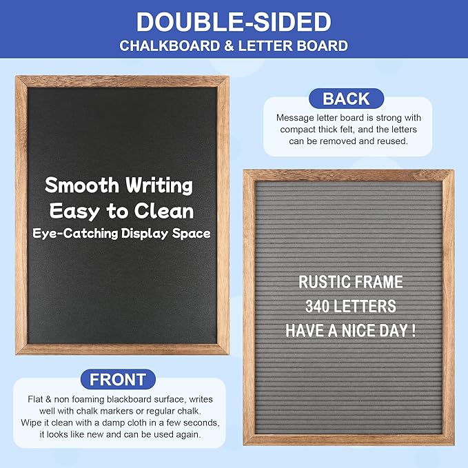 12x16 inch Double Sided Chalkboard and Felt Letter Board with Stand - Reversible Wooden Frame Easel for Menu, Announcements, Home, Office, Cafe, Restaurant Decor