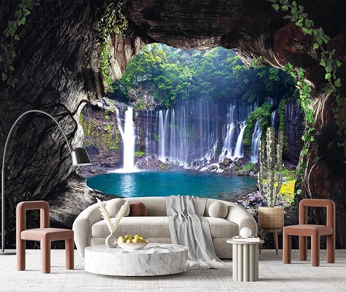 YQWDMX - 3D Cave Waterfall Peel and Stick Wallpaper Mural for Bedroom ZY07 L