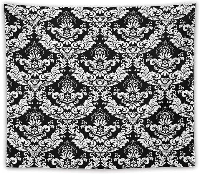 ZhiRain Damask Floral Tapestry Wall Hanging Gothic Vintage Retro Antique Baroque Classic Floral Pattern Tapestries Home Decor for Living Room Bedroom Farmhouse Apartment Dorm 50"x60"