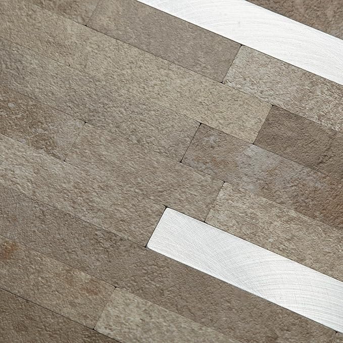 Yipscazo 40 Sheets PVC Wall Tiles Stick on Tiles for Backsplash Kitchen, Bathroom, Laundry Room, Camper, Fireplace (6'' X 12'', Brownish Stone)