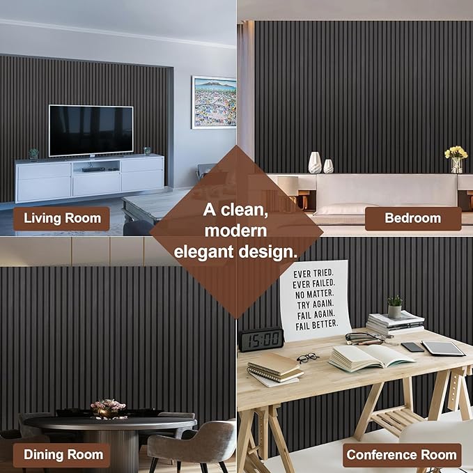 Yuzzy Wood Panels for Wall and Ceiling - 108 x 11 Inch Wood Slat Acoustic Panels 2 PCS - Modern Sound Absorbing Wall Panels for Interior Wall Decor for Home, Office, Studio - Rustic Black Oak