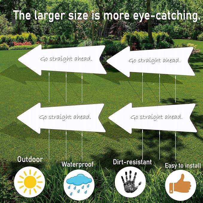 ‌Jumbo 6-Pack Blank Arrow Yard Signs with Stakes - 33x12 Oversized Wedding Directional Signs, Birthday Party Decorations, This Way Arrow Signs for Outdoor Events, Reusable Yard Markers