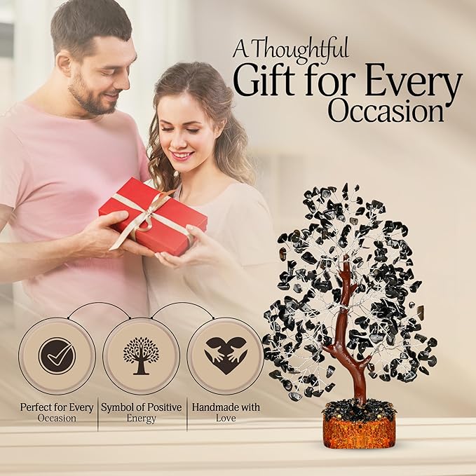 YATSKIA Black Tourmaline Gemstone Tree - Crystal Tree of Life - Crystals and Stones Home Office Decor - Good Luck Gifts for Women
