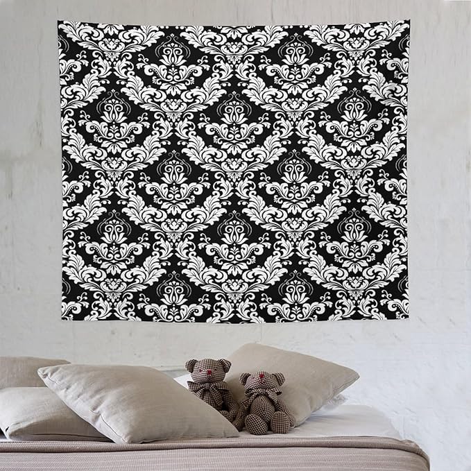 ZhiRain Damask Floral Tapestry Wall Hanging Gothic Vintage Retro Antique Baroque Classic Floral Pattern Tapestries Home Decor for Living Room Bedroom Farmhouse Apartment Dorm 50"x60"