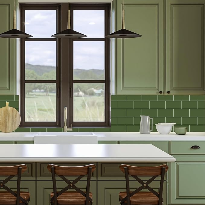 Yipscazo Peel and Stick backsplash 3 x 6 Inches 3D PVC Composite Wall Tile Stick on Backsplash Tile for Kitchen Bathroom, Laundry Room, Fireplace(Polished Marble Green, 2 Pieces)