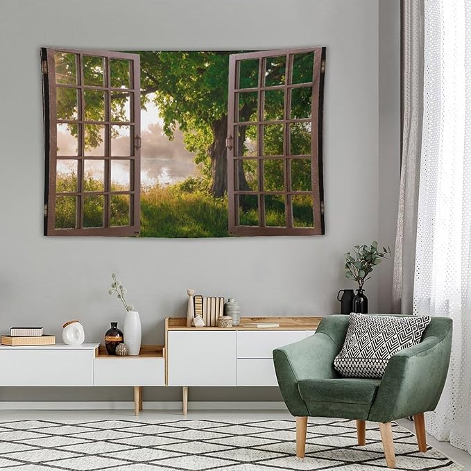 ZhiRain Tree Tapestry Wall Hanging Green Jungle Trees Nature Landscape Tapestries Home Decor for Living Room Bedroom Apartment Farmhouse Dorm 40"x60"