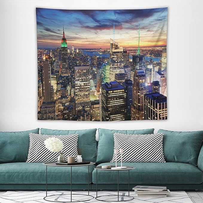 ZhiRain New York Tapestry Wall Hanging NYC Urban Skyscrapers Skyline Sunset Streets USA Architecture Tapestries Home Decor for Living Room Bedroom Apartment Farmhouse Dorm 50"x60"