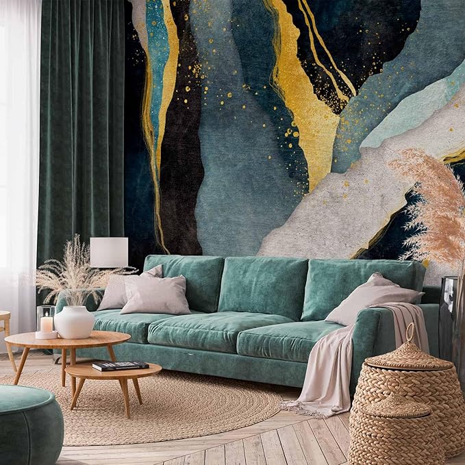 artgeist Wall Mural Abstract 154x110 in - Peel and Stick Self-Adhesive Wallpaper Removable Large Sticker Foil Wall Decor Print Picture Design Marble Gold Like Painted a-A-10203-a-c