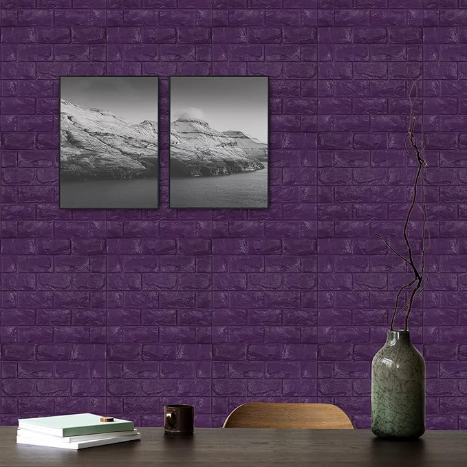 30PCS 3D Wall Panels Peel and Stick Faux Brick Wallpaper Purple Self Adhesive Foam Brick Paneling Faux Stone Wall Panels (30PCS, Purple)