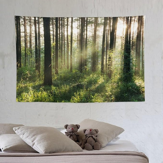 ZhiRain Forest Tree Tapestry Wall Hanging Nature Landscape Sunshine Through Tree Green Fresh Woodland Scenery Tapestries Home Decor for Living Room Bedroom Apartment Farmhouse Dorm 40"x60"