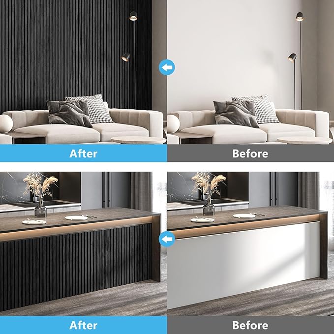 Art3d 6-Pieces Wood Slat Panels for Stylish Interior Decor and Ceiling Decoration, MDF 3D Textured Panel for Ceiling and Wall,Size 94.6 x 7.4 in-Matte Black