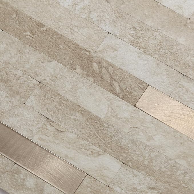 Yipscazo 40 Sheets PVC Wall Tiles Stick on Tiles for Backsplash Kitchen, Bathroom, Laundry Room, Camper, Fireplace (6'' X 12'', Rock)