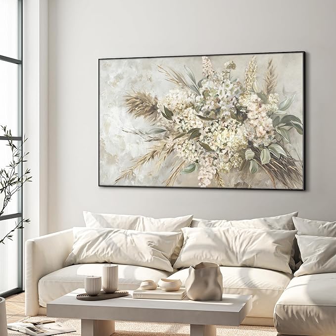 36"x60" XL Framed Wall Art - Elegant Whimsical White Flower Bouquet (Frame Assembly Required)