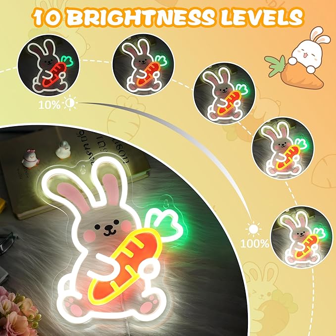 YuanDian Bunny Neon Sign, Animal Neon Lights for Bedroom Living Room Wall Decor, Birthday Party Gifts for Kids Adults People Who Love Rabbits