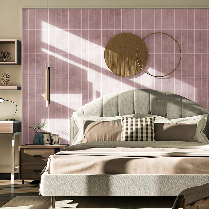 Art3d 10-Sheet Faux Marble Peel and Stick Backsplash Tile for Kitchen Wall Bathroom Countertops, 11.4 inch x 9.1 inch Stick-on Glazed-Ceramic Finish Resist to Water, Heat and Scratches, Pink