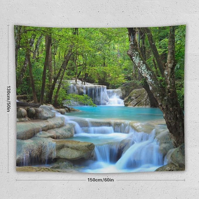 ZhiRain Waterfall Tree Tapestry Wall Hanging Natural Scenery Forest Garden Spring Stone River Tapestries Home Decor for Living Room Bedroom Apartment Farmhouse Dorm 50"x60"