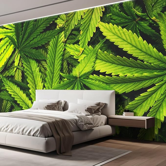 wall26 Cannabis Texture Marijuana Leaf Pile Background with Flat Vintage Style Removable Wall Mural Self-Adhesive Large Wallpaper - 96x144 inches