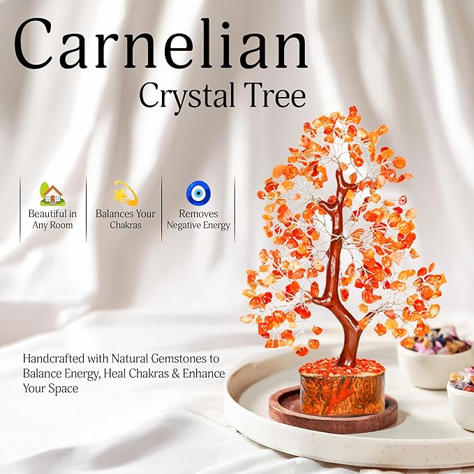 YATSKIA Carnelian Crystal Tree of Life - Bonsai Tree - Feng Shui Home Decor - Crystal Stones - Home Office Decor - Crystals Gifts for Women