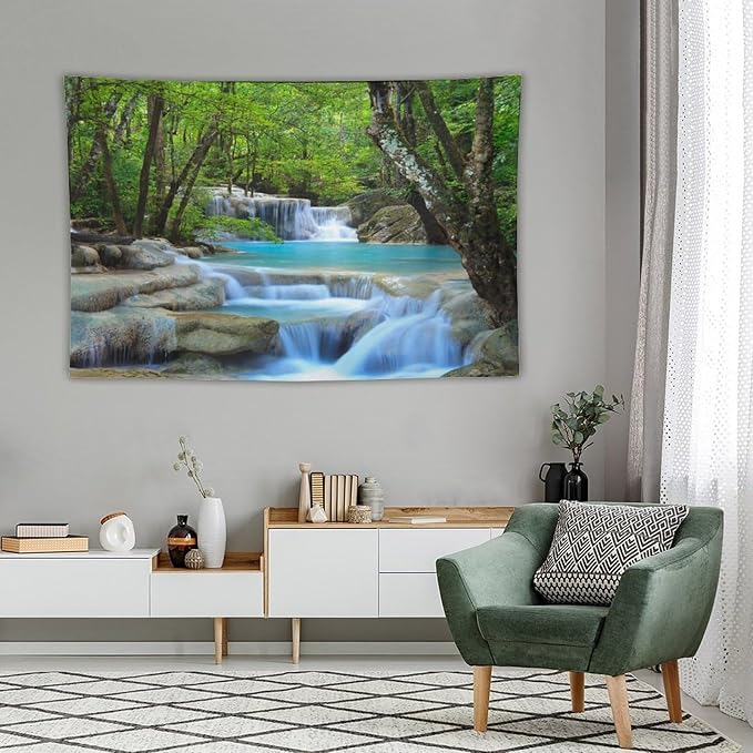 ZhiRain Waterfall Tree Tapestry Wall Hanging Natural Scenery Forest Garden Spring Stone River Tapestries Home Decor for Living Room Bedroom Apartment Farmhouse Dorm 40"x60"