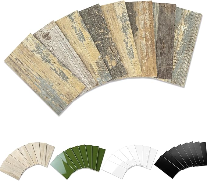 Yipscazo Peel and Stick backsplash 3 x 6 Inches 3D PVC Composite Wall Tile Stick on Backsplash Tile for Kitchen Bathroom, Laundry Room, Fireplace(Rustic Wood, 160 Pieces)