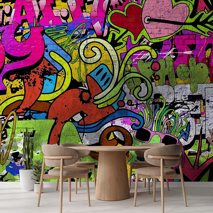 wall26 Colorful Graffiti Large Wall Mural, Removable Peel and Stick Wallpaper - 66x96 inches