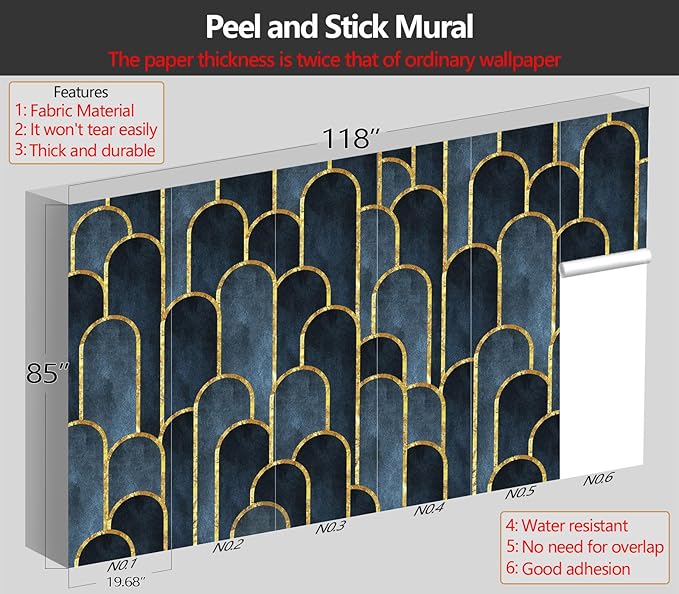XMPMBM M08M Peel and Stick Marble Wallpaper Gold Geometrical Textured Abstraction Dark line Background Bedroom Bathroom Textured Wall Mural- 118"x85"（69 Square Foot）