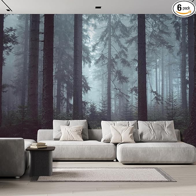 wall26 Foggy Pin Forest Removable Wall Mural | Self-Adhesive Large Wallpaper - 96x144 inches
