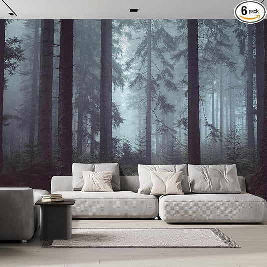 wall26 Foggy Pin Forest Removable Wall Mural | Self-Adhesive Large Wallpaper - 96x144 inches