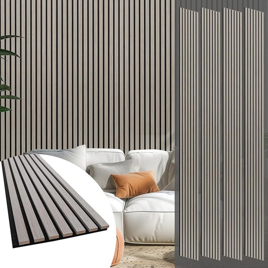 Yuzzy Wood Panels for Wall and Ceiling - 108 x 11 Inch Wood Slat Acoustic Panels 4 PCS - Modern Sound Absorbing Wall Panels for Interior Wall Decor for Home, Office, Studio - Rustic Gray Oak