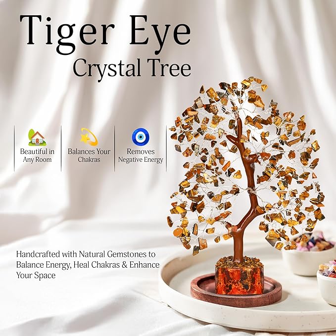 YATSKIA Tiger Eye Crystal Tree - Tree of Life - Tiger Eye Stone - Reiki Gifts - Gemstone Tree - Spiritual Decor - Crystal Decor - Chakra Decor - Metaphysical Gifts - Chakra Stones - Home Office Decor