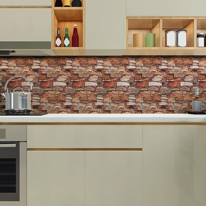 10PCS 3D Wall Panels Peel and Stick Foam, Self-Adhesive Decorative 3D Brick Wallpaper Wall Covering, Faux Stone Wall Panel Foam Brick for Living Room, Kitchen, Bathroom